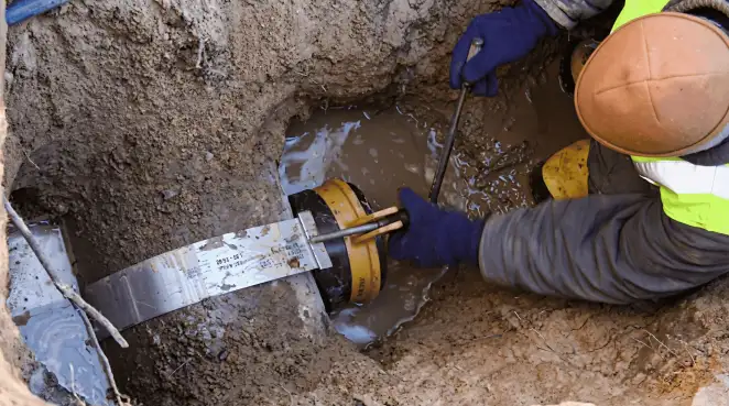 Technician performing underground drainage repair for foundation protection and gutter systems in Mobile, AL